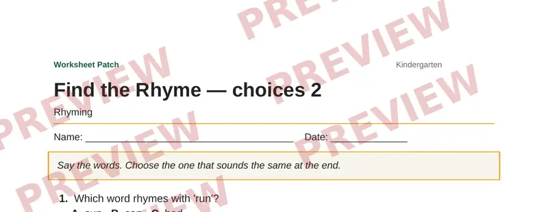 Partial preview of Find the Rhyme — choices 2