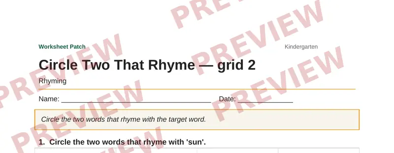 Partial preview of Circle Two That Rhyme — grid 2