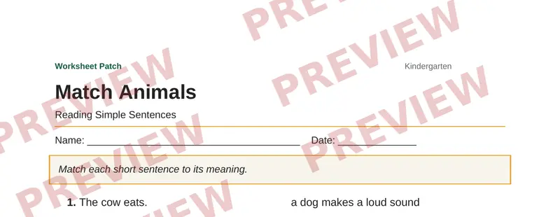 Partial preview of Match Animals