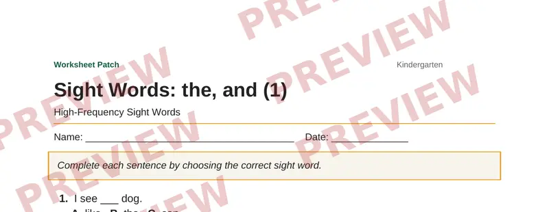 Partial preview of Sight Words: the, and (1)