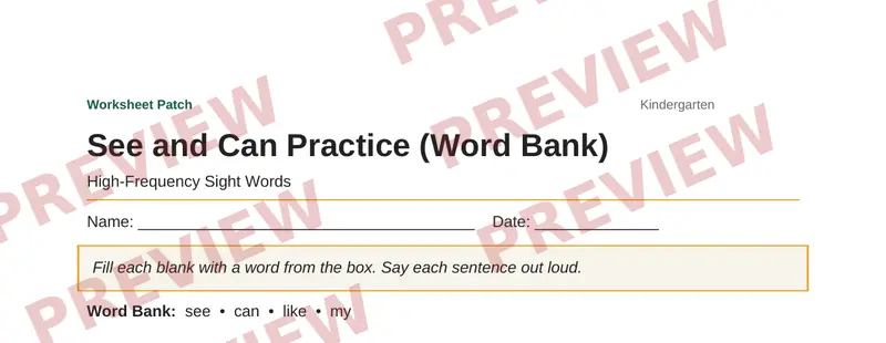 Partial preview of See and Can Practice (Word Bank)