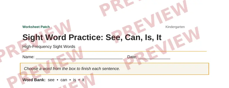 Partial preview of Sight Word Practice: See, Can, Is, It