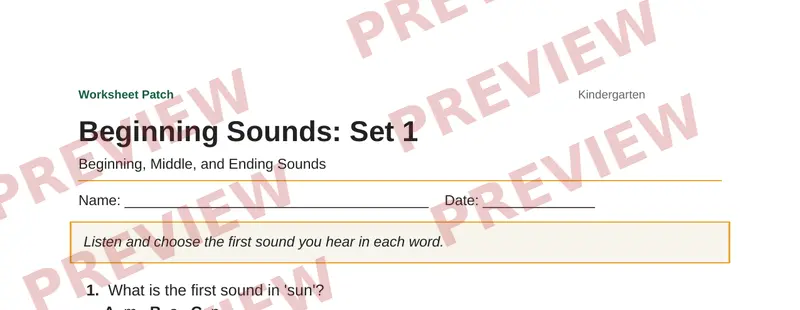 Partial preview of Beginning Sounds: Set 1