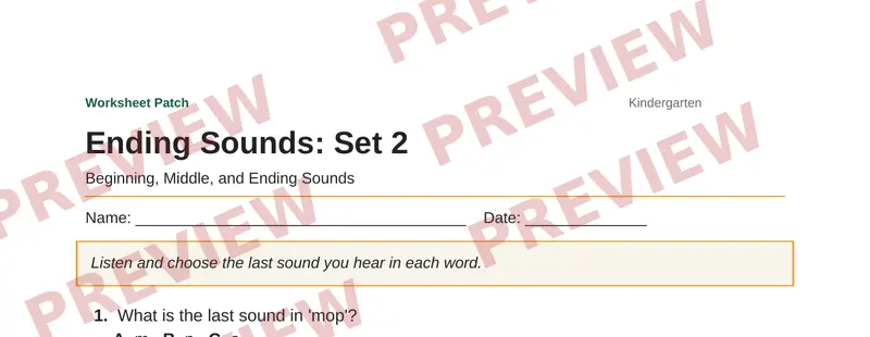 Partial preview of Ending Sounds: Set 2