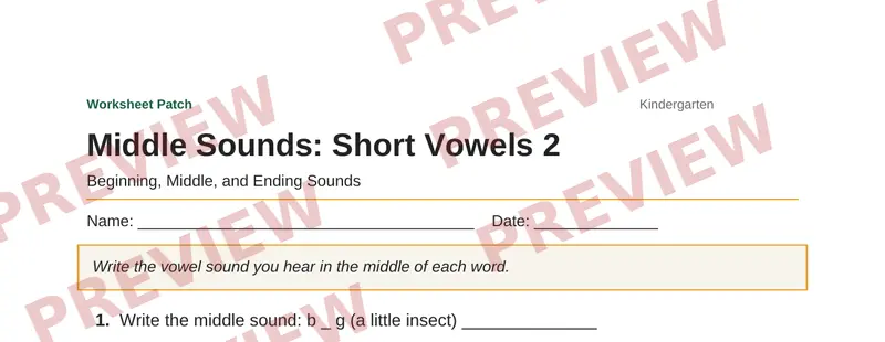 Partial preview of Middle Sounds: Short Vowels 2