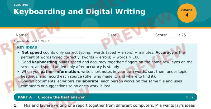 Page 1 preview of Keyboarding and Digital Writing