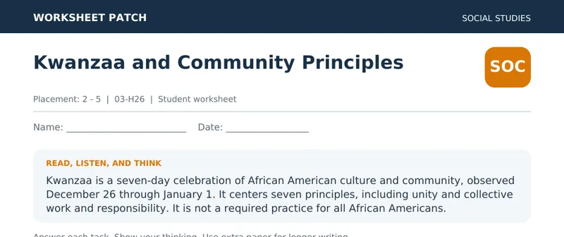 Page 1 preview of Kwanzaa and Community Principles