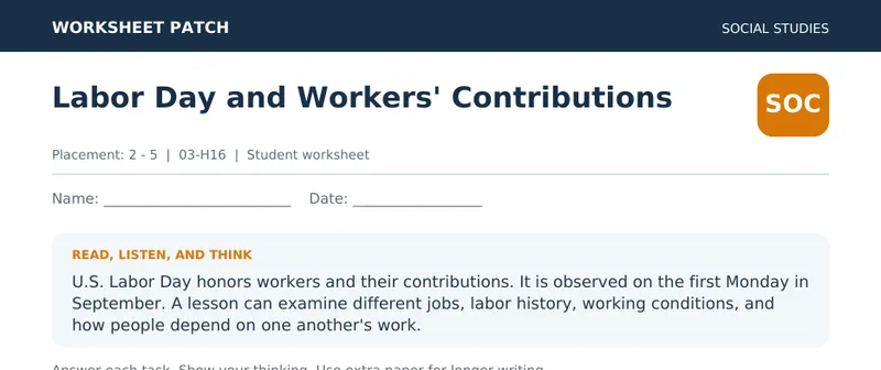 Page 1 preview of Labor Day and Workers' Contributions