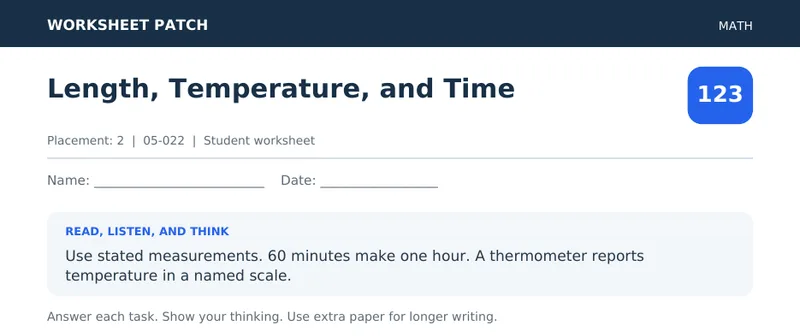 Page 1 preview of Length, Temperature, and Time