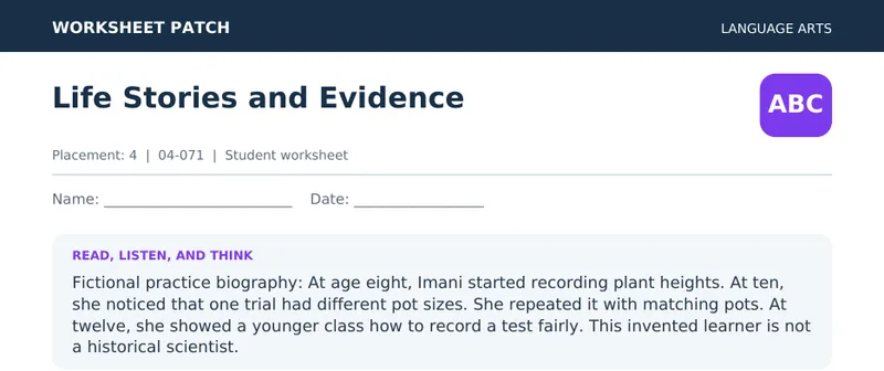 Page 1 preview of Life Stories and Evidence — Grade 4