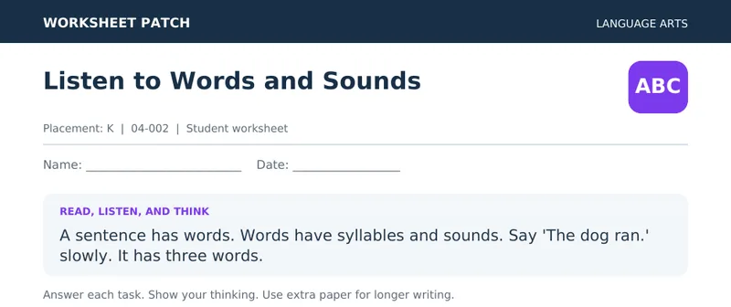 Page 1 preview of Listen to Words and Sounds
