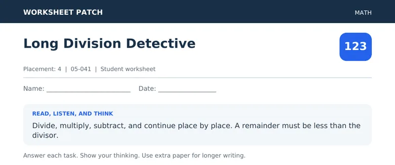 Page 1 preview of Long Division Detective