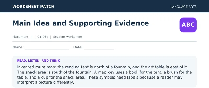 Page 1 preview of Main Idea and Supporting Evidence — Grade 4: The Reading Tent Map