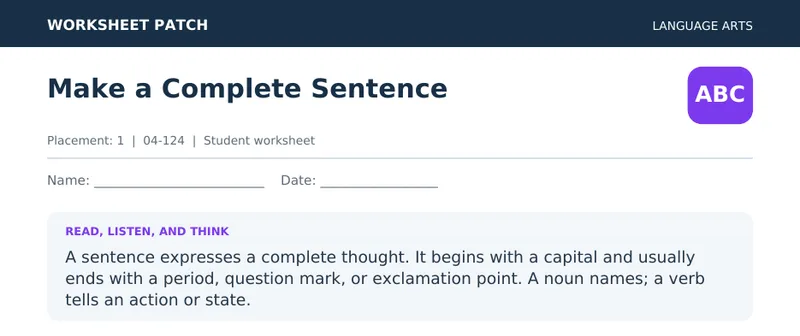 Page 1 preview of Make a Complete Sentence