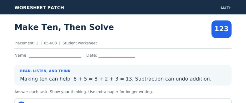 Page 1 preview of Make Ten, Then Solve