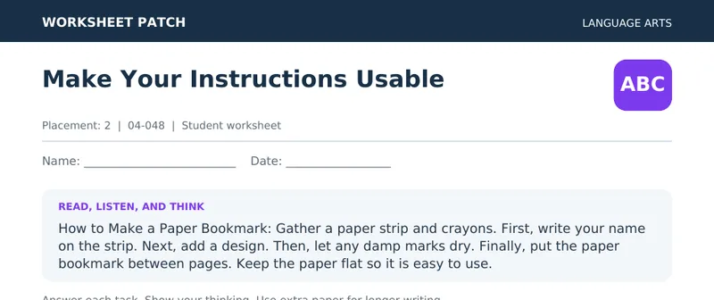 Page 1 preview of Make Your Instructions Usable — Grade 2
