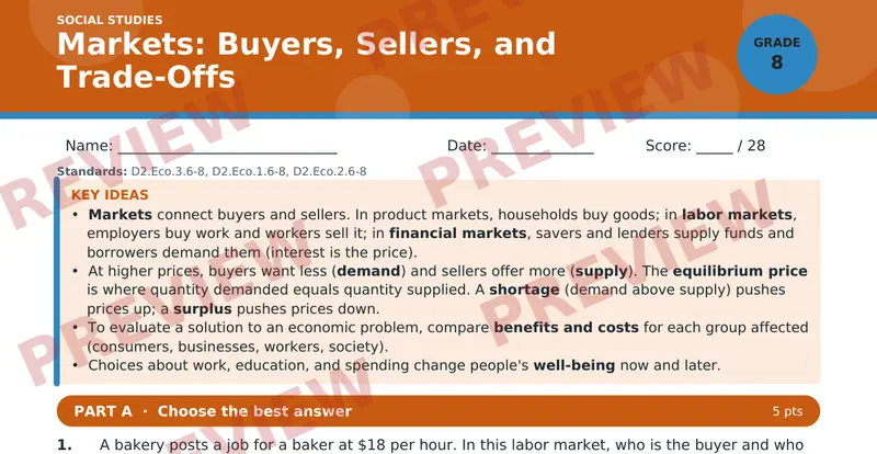 Page 1 preview of Markets: Buyers, Sellers, and Trade-Offs