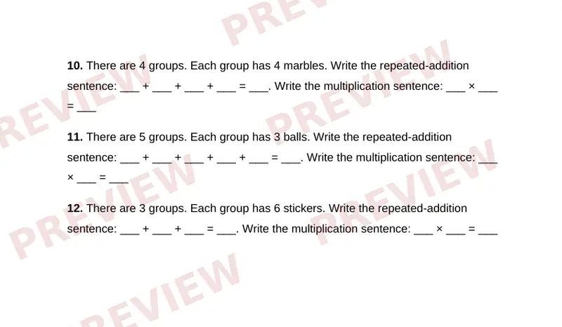 Page 2 partial preview of Intro to Multiplication: Equal Groups