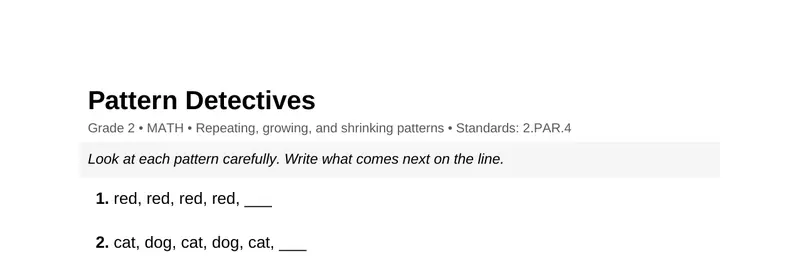 Page 1 preview of Pattern Detectives