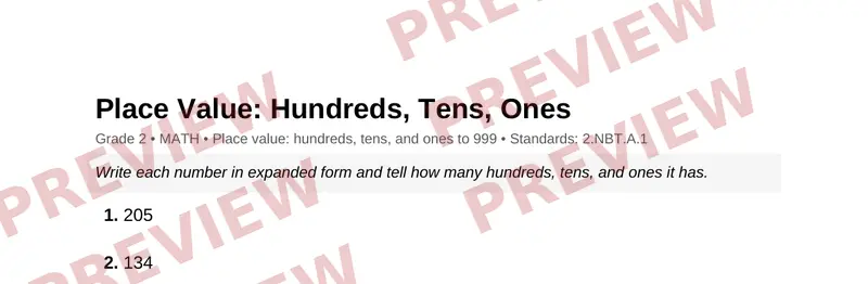 Page 1 preview of Place Value: Hundreds, Tens, Ones
