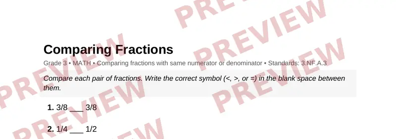 Page 1 preview of Comparing Fractions