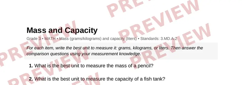 Page 1 preview of Mass and Capacity