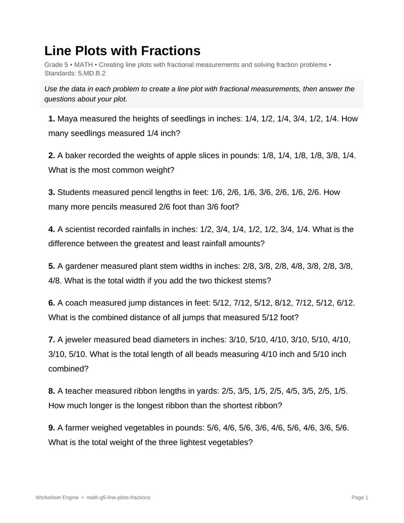 Page 1 preview of Line Plots with Fractions