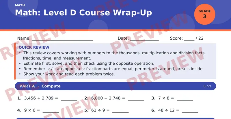 Page 1 preview of Math: Level D Course Wrap-Up