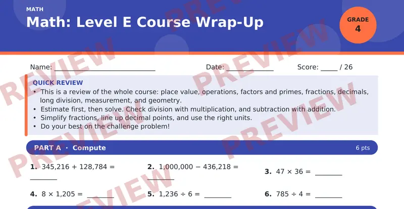 Page 1 preview of Math: Level E Course Wrap-Up