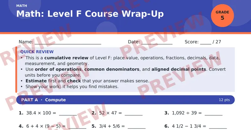 Page 1 preview of Math: Level F Course Wrap-Up