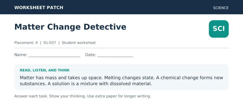 Page 1 preview of Matter Change Detective