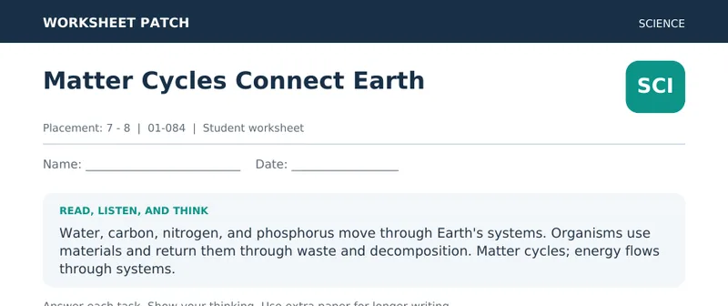 Page 1 preview of Matter Cycles Connect Earth