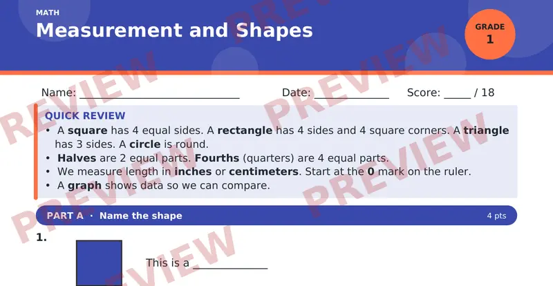 Page 1 preview of Measurement and Shapes