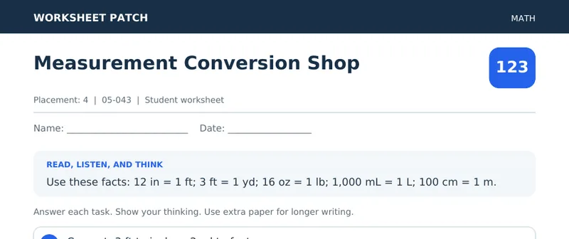 Page 1 preview of Measurement Conversion Shop