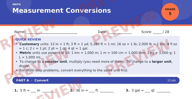 Page 1 preview of Measurement Conversions