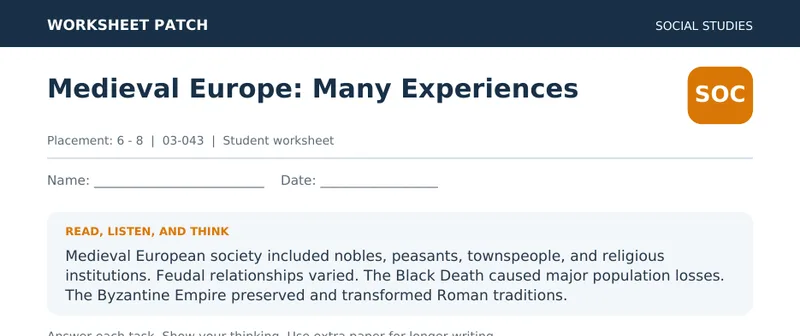 Page 1 preview of Medieval Europe: Many Experiences