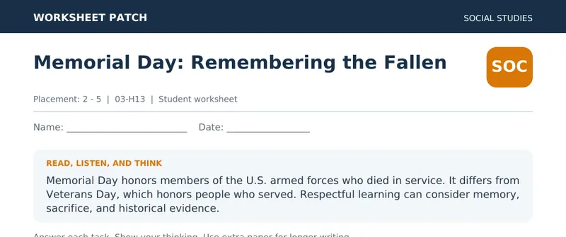 Page 1 preview of Memorial Day: Remembering the Fallen