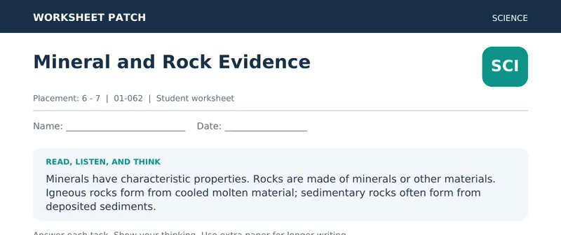 Page 1 preview of Mineral and Rock Evidence
