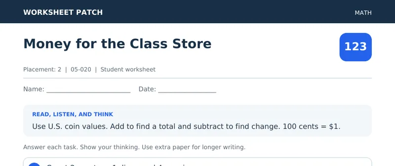 Page 1 preview of Money for the Class Store