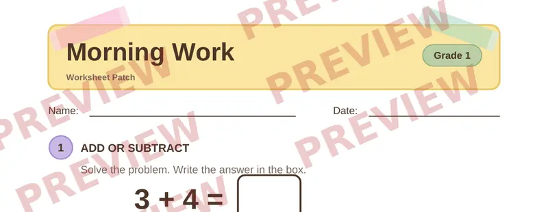 Partial preview of Morning Work: Grade 1, Day 1