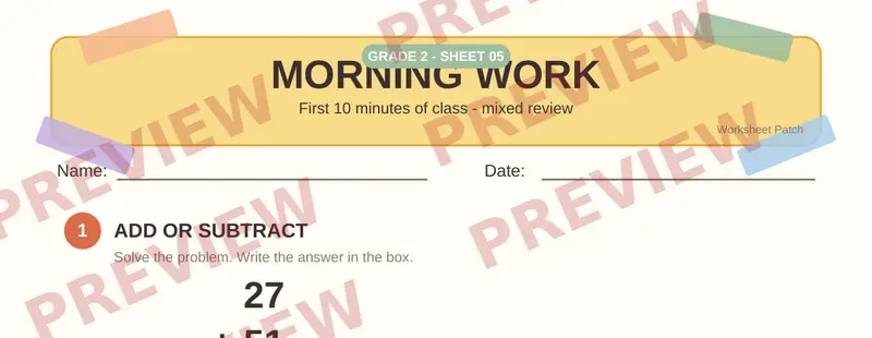 Partial preview of Morning Work: Grade 2, Day 5