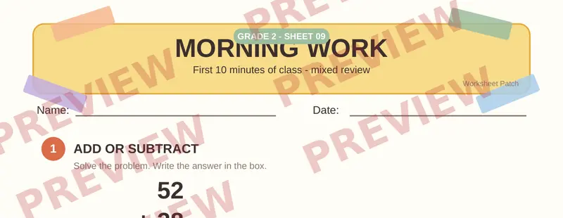 Partial preview of Morning Work: Grade 2, Day 9