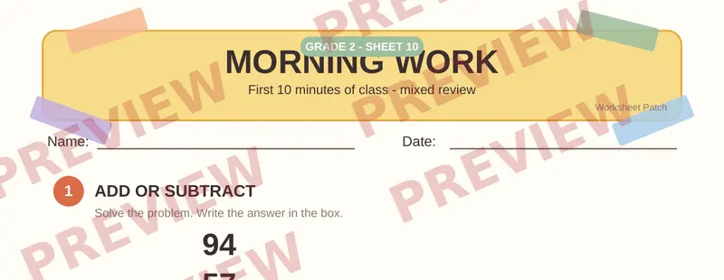 Partial preview of Morning Work: Grade 2, Day 10