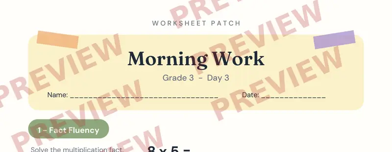 Partial preview of Morning Work: Grade 3, Day 3