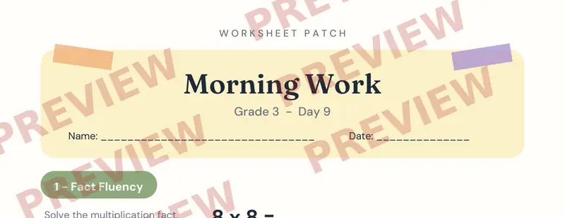 Partial preview of Morning Work: Grade 3, Day 9