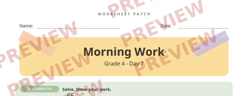 Partial preview of Morning Work: Grade 4, Day 7