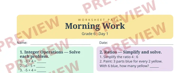 Partial preview of Morning Work: Grade 6, Day 1