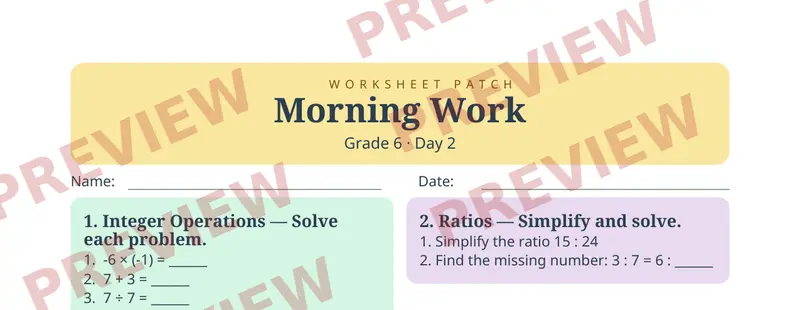 Partial preview of Morning Work: Grade 6, Day 2