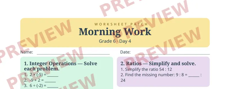 Partial preview of Morning Work: Grade 6, Day 4