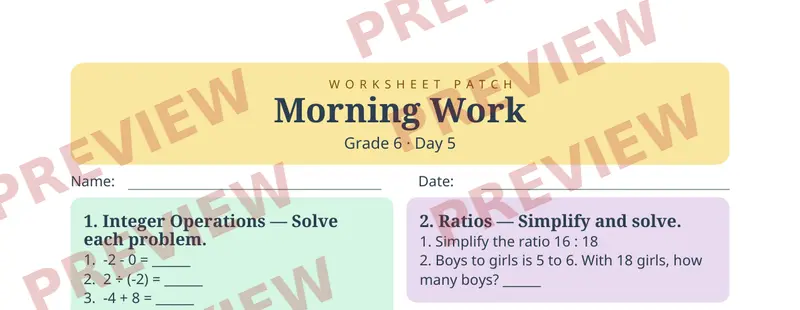 Partial preview of Morning Work: Grade 6, Day 5